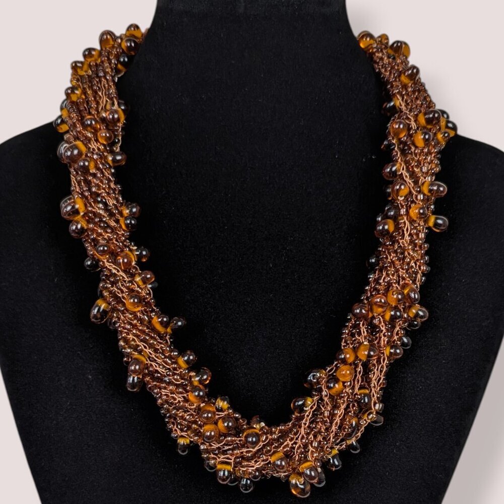 15-Strand Glass Beaded Torsade Necklace